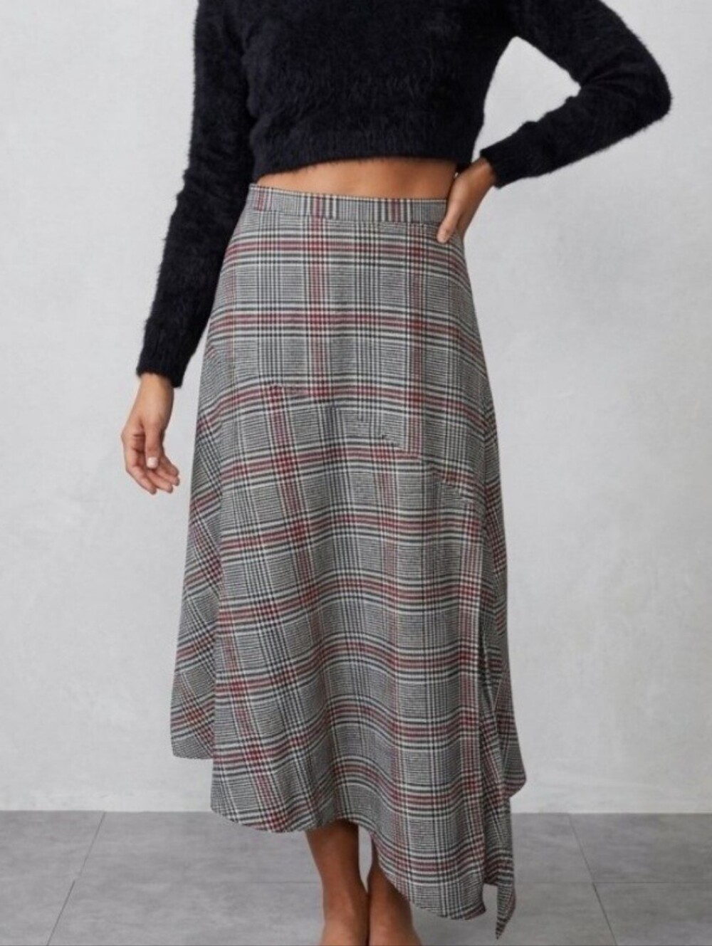 ASOS Midi Skirt Princess Polly Scholar Asymmetric Ruched Grey Academia 14